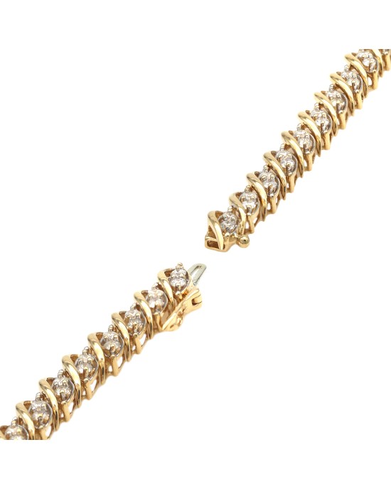 Diamond S Curve Marquise Station Inline Bracelet in White and Yellow Gold